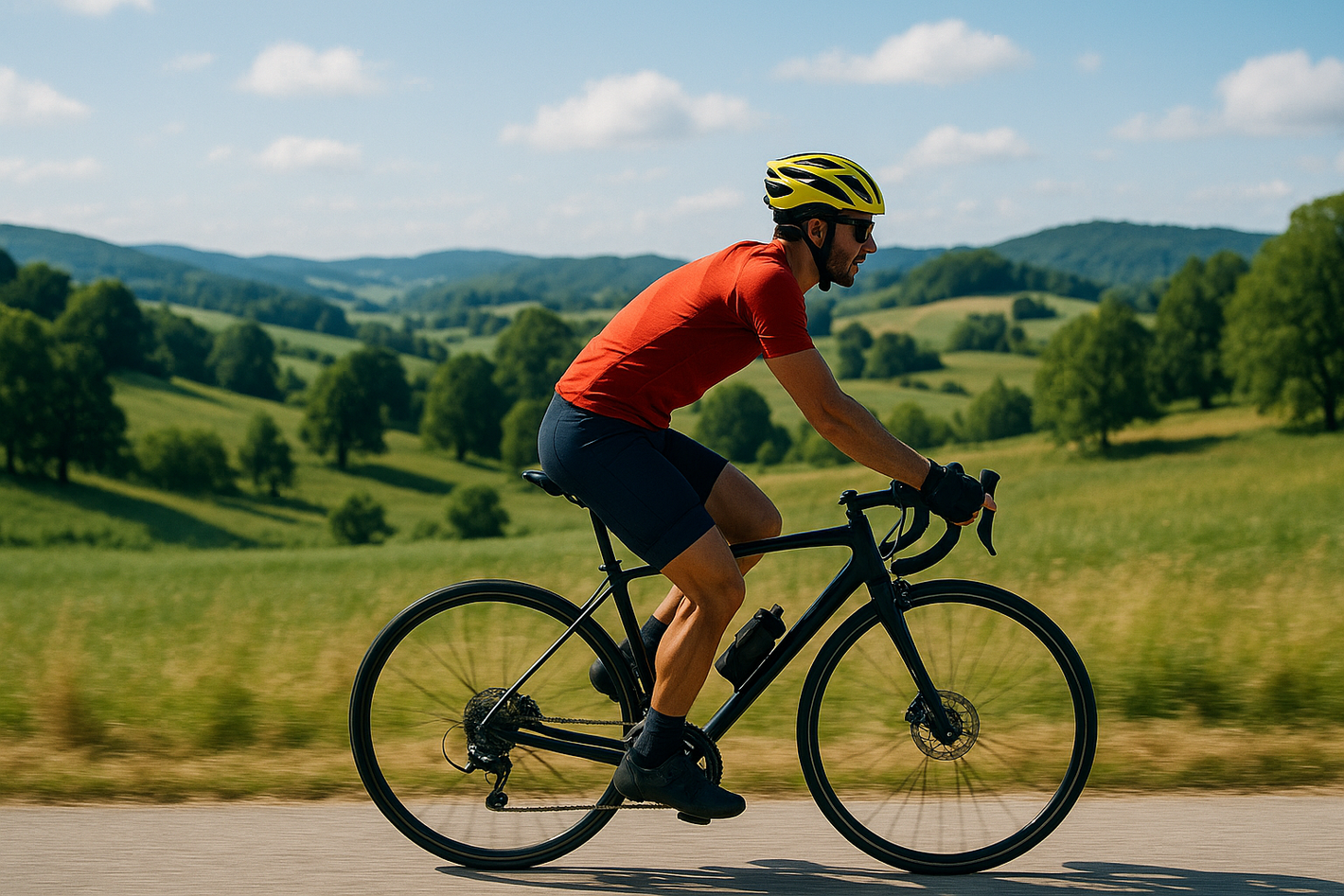 Give only one cyclist in the picture